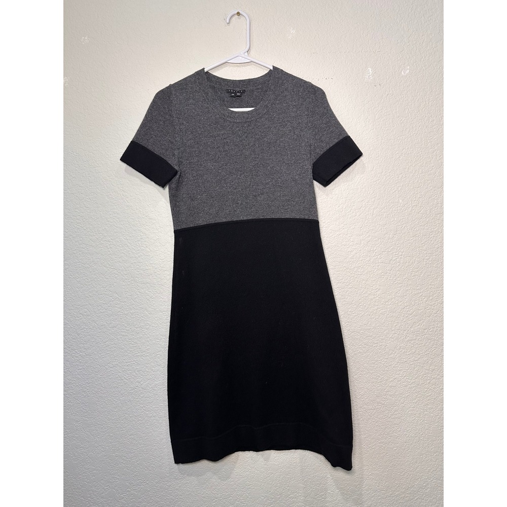Theory Womens 100% Cashmere Colorblock Short Sleeve Sweater Dress Grey Black S
